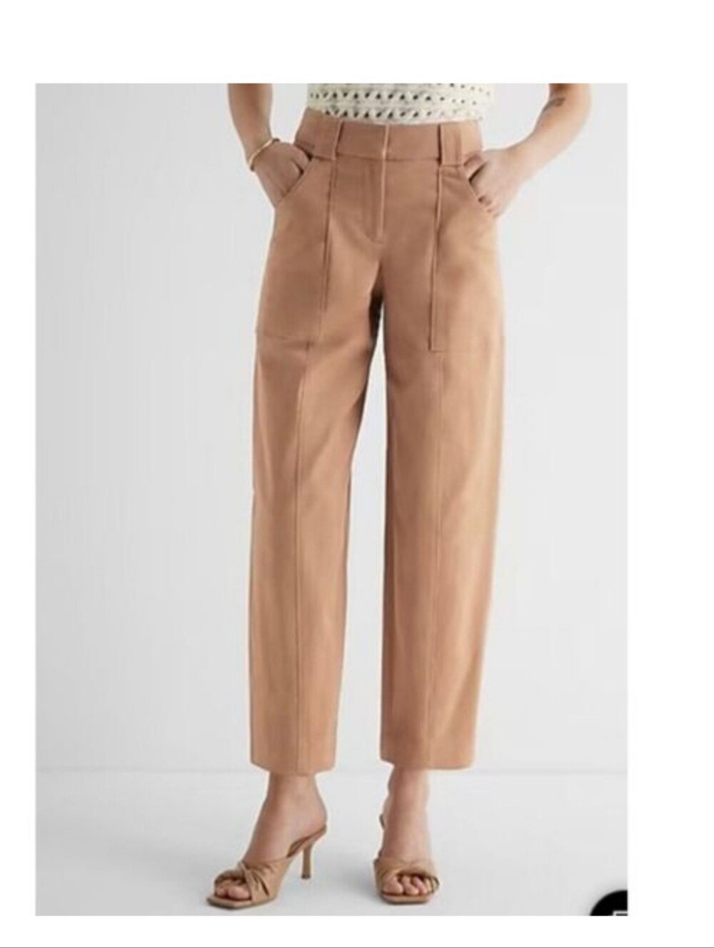 Express Camel Tan High Rise Barrel-leg Utility Pants